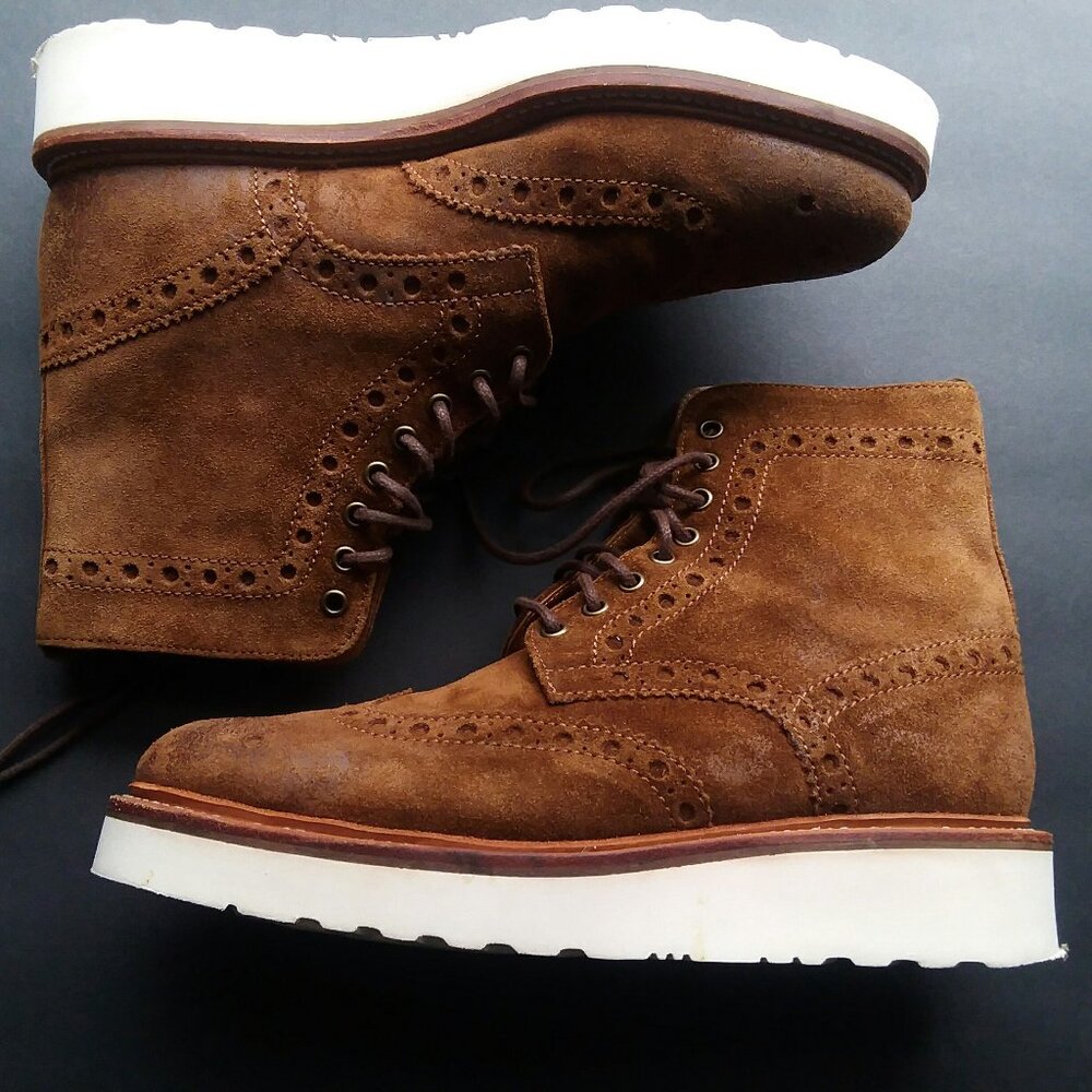 Casual Soft Leather Suede Tobacco Brown Brogue Biker Boots by Grenson England